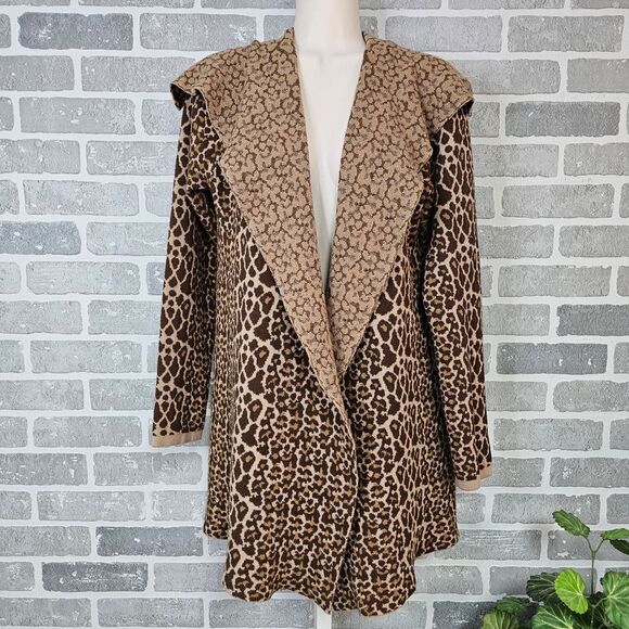Camellia Animal Print Open Front Cardigan Sweater‎ Coatigan Leopard Print Size M - Picture 1 of 7